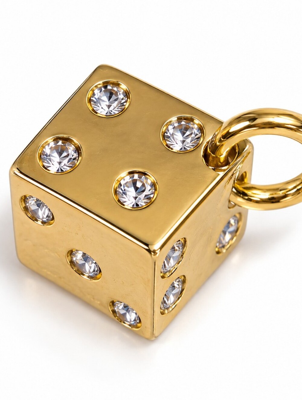 Gold Crystal Dice Charm Pendant